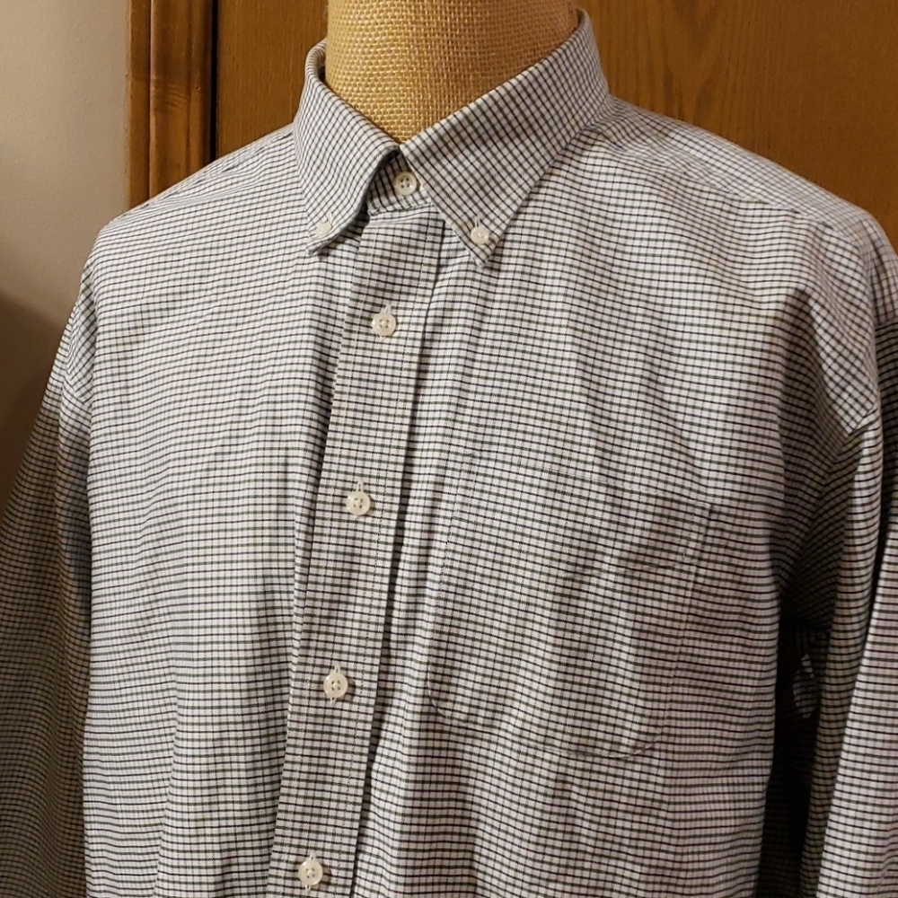 L.L.Bean green white blue checked heavy shirt